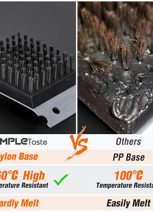 SIMPLETASTE Grill Brush and Scraper for BBQ, Durable & Effective, Replaceable Stainless Steel Head, Wooden Handle Wire Grill Brush for Outdoor Grill, Barbecue Accessories