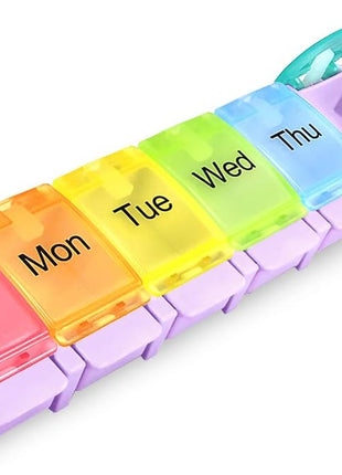 AUVON Weekly Pill Organizer Arthritis Friendly, BPA Free Travel 7 Day Pill Box Case with Spring Open Design and Large Compartment to Hold Vitamins, Cod Liver Oil, Supplements and Medication