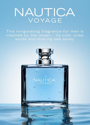 Nautica Voyage Eau De Toilette, Cologne and Fragrance For Men, Fresh, Romantic, Fruity Scent Woody, Aquatic Notes of Apple, Water Lotus, Cedarwood, and Musk Ideal Day Wear, Long Lasting 3.3Fl oz