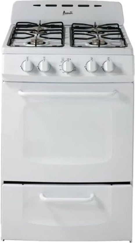 Avanti Gas Range Oven, Compact Freestanding Design, 2.6-Cu.Ft. Capacity 4 Sealed Burners with Electronic Ignition, Includes Broiler Storage Drawer and Accessories, 24-Inch, White