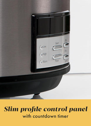 Crock Pot Large 8 Quart Programmable Slow Cooker with Auto Warm Setting Black Stainless Steel