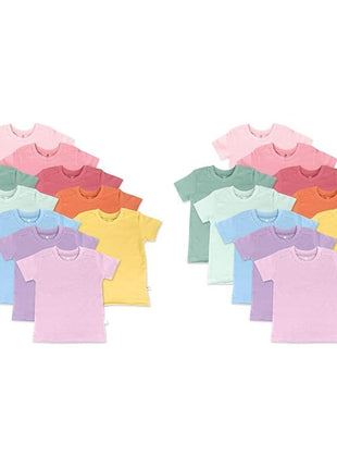 HonestBaby 10-Pack Short Sleeve T-Shirts 100% Organic Cotton Baby, Toddler, Little Kids, Boys, Girls, Unisex, Rainbow Gems Blues, 3T