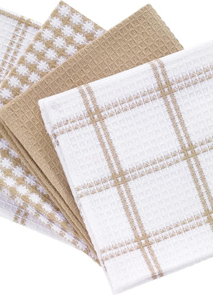 T Fal Premium Waffle Dish Cloths: Highly Absorbent, Super Soft Long Lasting   100% Cotton, 12 inchx13 inch Flat Waffle Dish Towel for Cleaning & Drying Dishes, (4 Pack), Sand