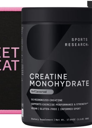Sports Researchｮ Training Performance Pack - Creatine Monohydrate, Dutch Chocolate Whey Protein and Sweet Sweat Waist Trimmer (Black/Pink, Small)
