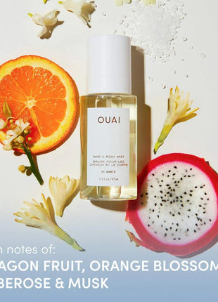 OUAI St. Barts Hair and Body Mist - Tropical-Scented Hair Perfume and Body Spray - Notes of Dragonfruit, Orange Blossom, Tuberose & Musk (3.3 Fl Oz)