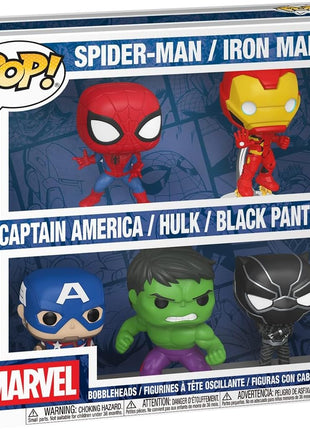 Funko Pop! Marvel: Spiderman/Iron Man/CPT. America/Hulk/Black Panther, 5-Pk | Collectable Vinyl Figure - Gift Idea - Official Merchandise - Toys for Kids & Adults