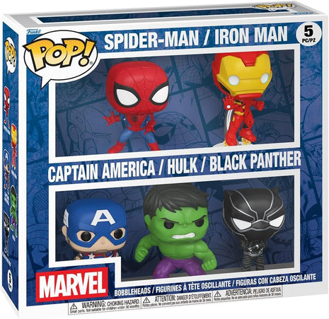 Funko Pop! Marvel: Spiderman/Iron Man/CPT. America/Hulk/Black Panther, 5-Pk | Collectable Vinyl Figure - Gift Idea - Official Merchandise - Toys for Kids & Adults