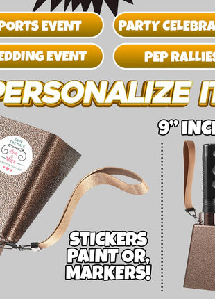 9 inch Metal Cowbell with Handle - (1 Pack) Cow Bells Loud Cheering Noise Makers for Sporting Events, Football Games, School Spirit, Rallies & Celebrations - Copper Steel Percussion Music Instrument