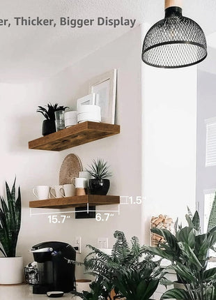 QEEIG Bathroom Floating Shelves for Wall - 15.7" Wall Mounted Shelf Over Toilet Farmhouse Home Decor Display Bookshelf Small 15.7 x 6.7 inch Set of 2, Rustic Brown (008-40BN)