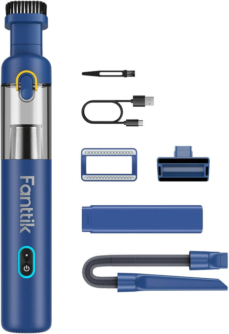 Fanttik Slim V8 Mate Cordless Car Vacuum Suction Power 12000Pa, Portable Mini Vacuum with Flexible Hose and Pet Brush, Type-C Charge, Portable for Car, Office Desk, Keyboards, Black