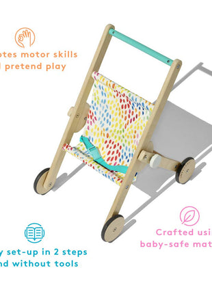 Lovevery 70-Piece Solid Wood Building Block Set, Shapes, Storage Box + Wooden Toy Stroller for Pretend Play, Ages 12 Months+