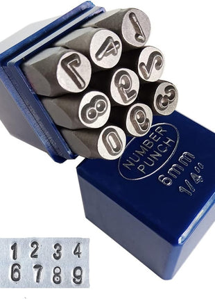 YKLP 1/4 inch Metal Number Stamps Set, 6mm Steel Number Punch DIY Tool for Leather, Brass, Aluminum, Mild Steel 9Pcs(0-9)