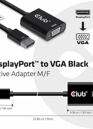 Club3D DisplayPort 1.1A Male to VGA Female Active Adapter Black Adapters