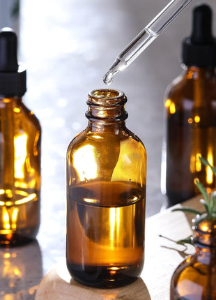 AOZITA 4 Pack, 2 oz Dropper Bottles with 1 Funnel & 4 Labels - Essential Oils Bottles for Health, Personal Care & Beauty - 60ml Thick Dark Amber Glass Tincture Bottles with Eye Droppers, Leakproof