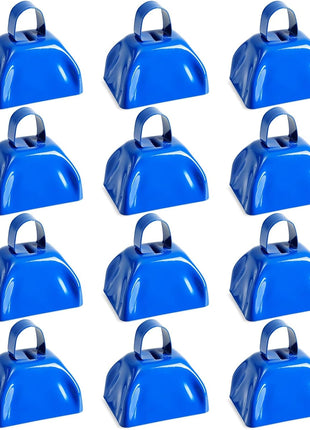 BLUE PANDA 12 Pack 3-inch Cowbells with Handle, Blue Hand Percussion Cow Bells Noise Makers for Sporting Events, Football Games and Celebrations - Cowbell Noise Maker