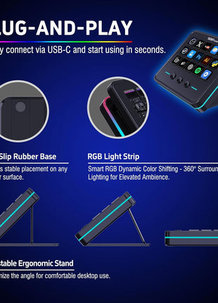 VSDINSIDE Macro Keypad, Stream Controller Deck Gaming Streaming Shortcut Keyboard, 18 Programmable Keys Customizable Visual AI Pad USB Soundboard for OBS, YouTube, Desk Office Setup, Laptop, PC, Mac