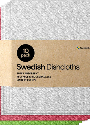Swedish Wholesale Dishcloths, Cellulose Sponge Cloths ??Bulk 10 Pack of Eco Friendly, No Odor, Reusable Cleaning Cloths for Kitchen ??Absorbent Dish Cloth Hand Towel ??Assorted