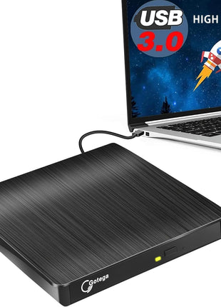 External CD/DVD Drive for Laptop, Portable CD DVD Player, USB 3.0 A, Black | CD ROM burner compatible with Laptop Desktop PC Windows Linux OS Apple Mac record music videos install software backup