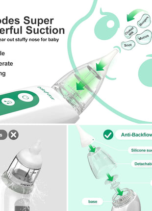 Babyfutur Electric Nasal Aspirator for Baby, Nose Sucker for Newborn Infants Toddlers with Adjustable 3 Suction Levels,3 Silicone Tips, Easy to Breathe & Reusable,Music Soothing Function