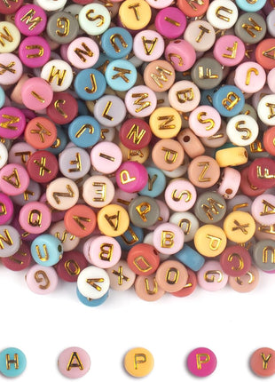 SUTOUG 1000PCS Colourful Letter Beads for Threading, 4 x 7 MM Acrylic Round Beads for Jewellery DIY Making Crafts Bracelets Necklaces Ornaments-Gold