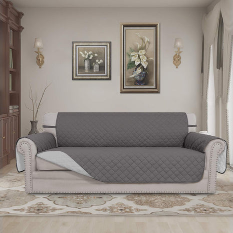 Easy Going Reversible Couch Cover for 3 Cushion Couch Sofa Cover for Dogs Water Resistant Furniture Protector Cover with Foam Sticks Elastic Straps for Pet Cat (Sofa, Gray/Light Gray)
