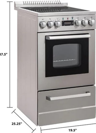 Avanti Electric Range Oven ELITE Series Compact Design, 2-Cu.Ft. Capacity with 4 Coil Burners, Framed Glass Oven Door, Storage Drawer and Broiler with Pan, 20-Inch, Stainless Steel