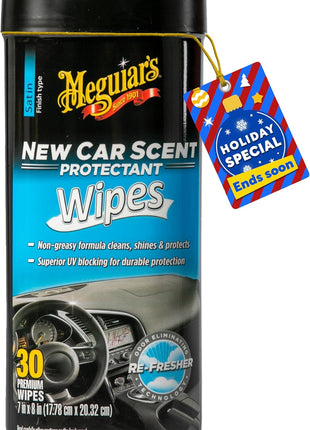 Meguiar's New Car Scent Protectant Wipes, Car Wipes For Drivers & Detailers—Car Cleaning Wipes That Clean, Protect And Freshen; Car Interior Wipes For Cars, Trucks & Suvs - 30 Count