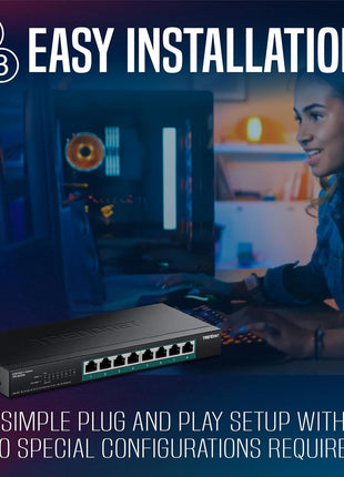 TRENDnet 8-Port 2.5G PoE++ Switch, TPE-BG380, 8 x 2.5GB PoE++ Ports, 230W Poe Power Budget, 40Gbps Switching Capacity, NDAA + TAA Compliant, Lifetime TRENDnet Protection