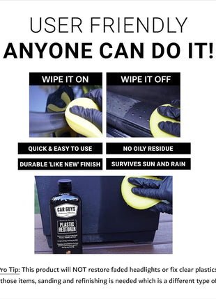 CAR GUYS Plastic Restorer | Bring Plastic, Rubber, and Vinyl Back to Life! | User Friendly Trim Restorer | Safe Auto Detailing Supplies | 8 Oz Kit with Foam Applicator