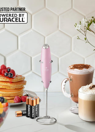 Zulay Kitchen Powerful Milk Frother Wand With Duracell Batteries - Ultra Fast Handheld Drink Mixer - Electric Whisk Foam Maker for Coffee, Lattes, Cappuccino & Matcha - Z1 Motor - Cotton Candy