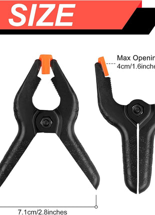 12 Pack Plastic Spring Clamps, 3.5inch Small Heavy Duty Clips for Crafts, Backdrop Stand, Woodworking, Photography Studios (Black)