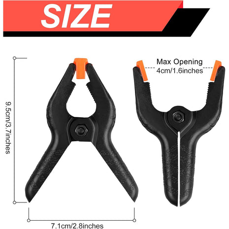 12 Pack Plastic Spring Clamps, 3.5inch Small Heavy Duty Clips for Crafts, Backdrop Stand, Woodworking, Photography Studios (Black)