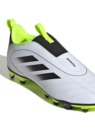 adidas Goletto IX Laceless Firm Multi Ground Sneaker, White/Black/Lucid Lemon, 3 US Unisex Little Kid