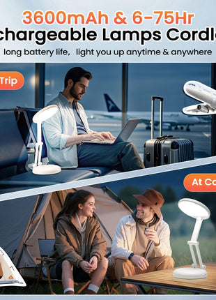 One Fire Cordless Desk Lamp,Dimmable Small Battery Powered Lights,3600mAh Rechargeable Wireless Table Lamp,Mini Lamp&Portable Light for Bed,Book Reading,Home for Small Spaces,Nail Light,Craft,Office
