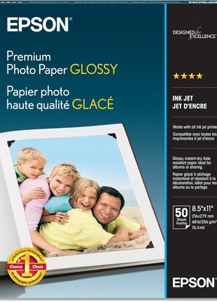 Epson Premium Photo Paper Glossy, 50 sheets, 8.5 X 11, (S041667)
