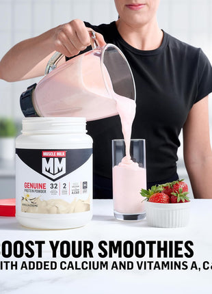 Muscle Milk Genuine Protein Powder, Vanilla Crème, 1.93 Pounds, 12 Servings, 32g Protein, 2g Sugar, Calcium, Vitamins A, C & D, NSF Certified for Sport, Energizing Snack, Packaging May Vary