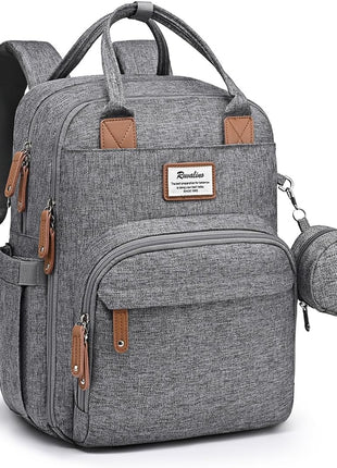 RUVALINO Diaper Bag Backpack-Multifunction Travel Baby Diaper Bag with Changing Pad, Insulated Bottle Holders & Pacifier Case, Large Capacity, Waterproof, Gray