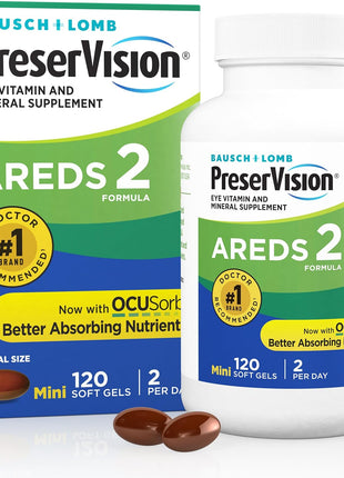 PreserVision AREDS 2 Eye Vitamins, #1 Eye Doctor Recommended Brand, Lutein and Zeaxanthin Supplement with Vitamin C, Vitamin E, Zinc, and Copper, 120 Softgels (Minigels)