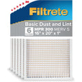 Filtrete 16x20x1 AC Furnace Air Filter, MERV 5, MPR 300, Capture Unwanted Particles, 3-Month Pleated 1-Inch Electrostatic Air Cleaning Filter, 6-Pack (Actual Size15.69x19.69x0.81 in)