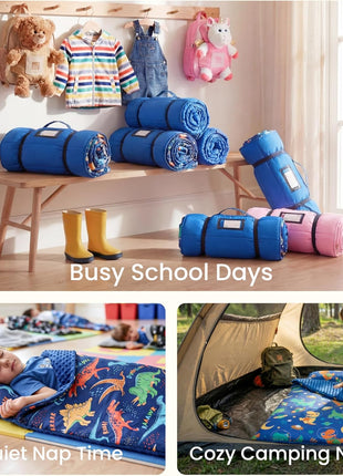 JOIEDOMI Toddler Nap Mat with Removable Pillow and Minky Blanket 55''x30'' Kids Sleeping Bag for Boys and Girls Ages 3-6 Roll Up Soft Nap Mats for Preschool Kindergarten Daycare Sleepover