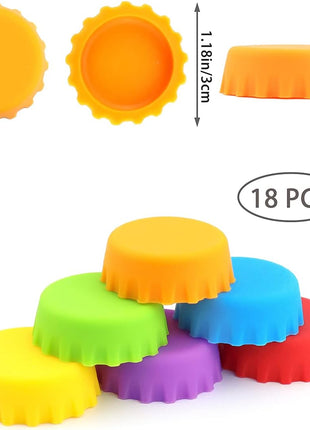 LEEFONE 18 Silicone Reusable Caps for Home Brew & Soft Drink Bottles, Soda & Wine, Multi color