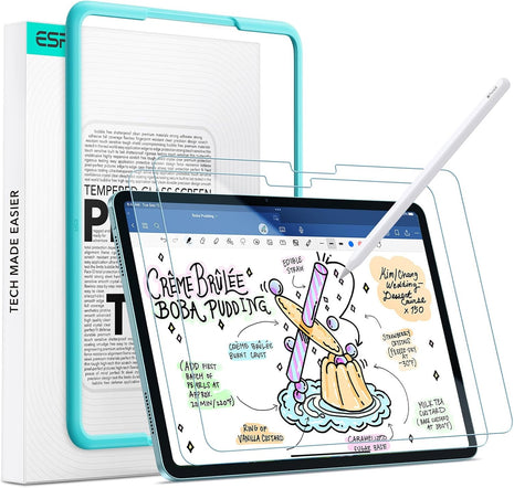 ESR 2 Pack Paper-Feel Screen Protector for iPad Air 11 Inch M4/M3/M2 (2026/2025/2024, 8th/7th/6th Gen), Write and Draw Like on Paper, 9H Tempered Glass, Matte Anti-Glare with Alignment Frame