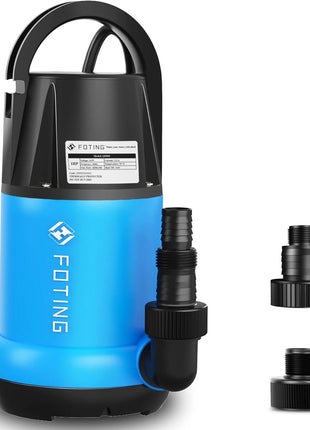 FOTING Sump Pump 1HP Clean/Dirty Submersible Water Pump, 4600GPH Utility Pump Thermoplastic Electric Portable Transfer Water Pump for Swimming Pool Garden Pond Basement with 10ft Long Power Cord