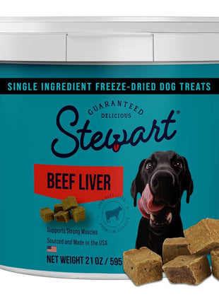 Stewart Freeze Dried Dog Treats, 100% Beef Liver, 21 oz Tub | Premium Quality Raw Protein, Single Ingredient, High Protein Training Treats & Food Topper, No Refrigeration, Cat Friendly