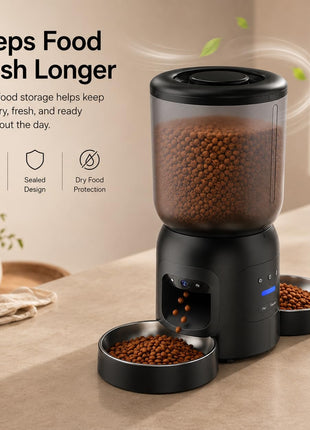 Smart Pet Feeder with Dual 2K Camera & AI Recognition, Dual Bowl Automatic Cat Feeder for Two Cats & Dogs, 6L WiFi Pet Feeder with App Control, 2-Way Audio, Motion Tracking, Anti-Clog Design