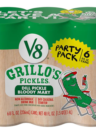 V8 Grillo's Pickles Dill Pickle Bloody Mary Mix, 8 fl oz Can (6 Pack)