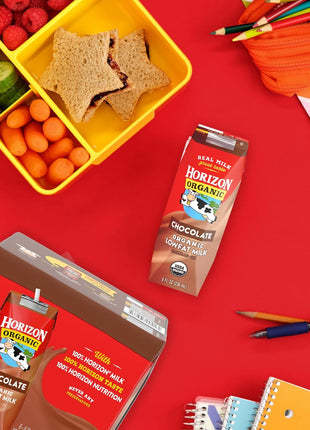 Horizon Organic Shelf Stable 1% Lowfat Chocolate Milk Boxes, 8 fl oz, 18 Count - 8g Protein per Serving, USDA Organic, Ready to Drink for Lunchbox, Travel, or On-the-Go, No Refrigeration Needed