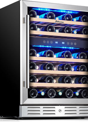 Kalamera 24 inch Wine Cooler, 37 Bottle Dual Zone Built-in or Freestanding | Wine Fridge with Stainless Steel Reversible Glass Door, for Home, Kitchen or Office