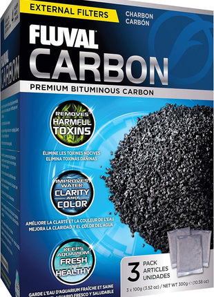 Fluval Carbon Filter Media for Aquariums, Premium Bituminous Carbon Inserts, 100-gram Nylon Bags, 3 Count (Pack of 1), A1440