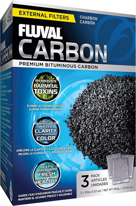 Fluval Carbon Filter Media for Aquariums, Premium Bituminous Carbon Inserts, 100-gram Nylon Bags, 3 Count (Pack of 1), A1440